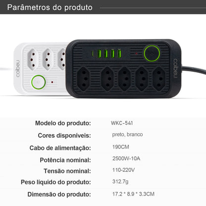 Extensão tomada,Extensão elétrica,Tomada usb,Filtro de linha de tomada,Regua tomadas de energia,Extensao eletrica,110-220V,10A