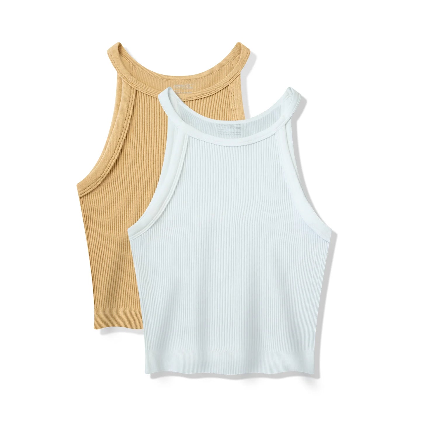 Regata feminina de tricô canelado，Top ajustado sem mangas com ombros à mostra，Roupas de verão，Cropped Canelado