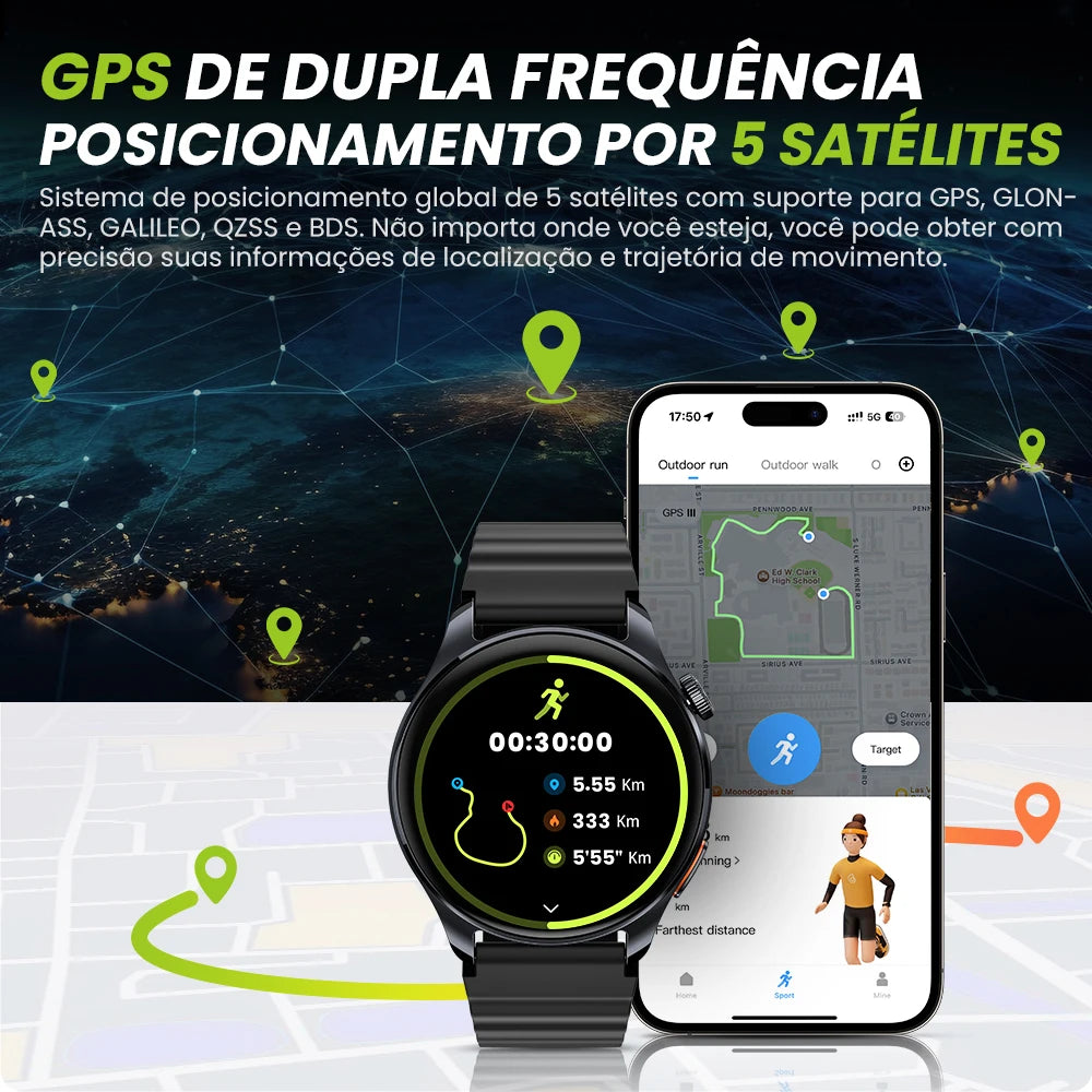 Relógio HAYLOU 4S GPS Smartwatch com Tela HD AMOLED de 1.43”, Posicionamento GPS por 5 Satélites, 120+ Modos de Treino, Relógio Inteligente para Fitness