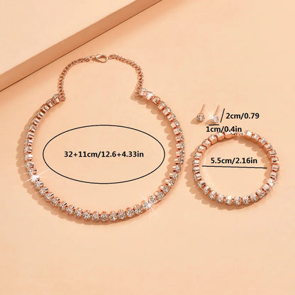 Conjuntos de jóias minimalistas para mulheres, colares elegantes com brincos e pulseiras, banquete e acessórios de festa, 4 unid