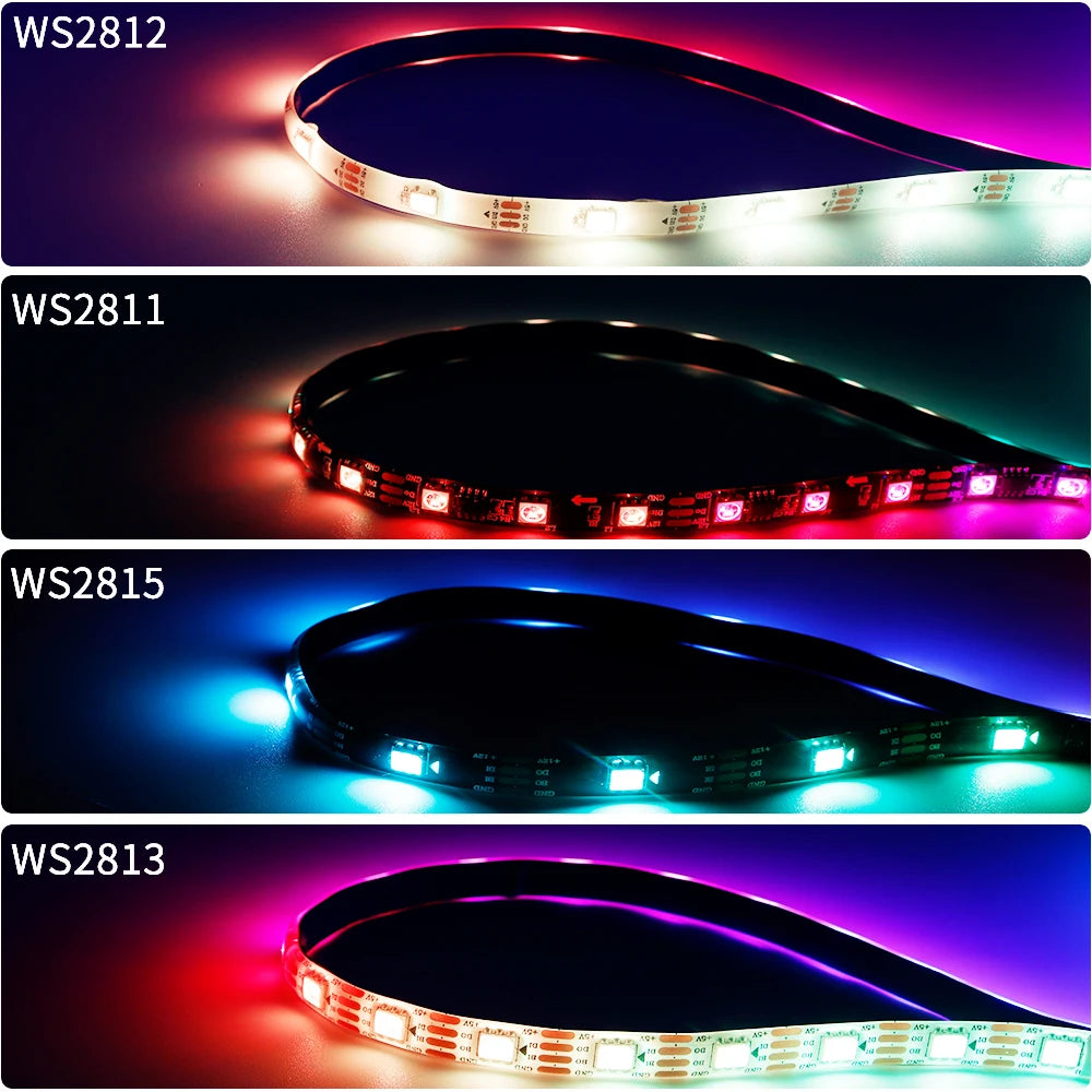 Ws2811 ws2812b ws2813 ws2815 30/60/144 pixels/leds/m 5050 rgbic tira led inteligente ws2812 luz ic endereçável individualmente dc5v/12v