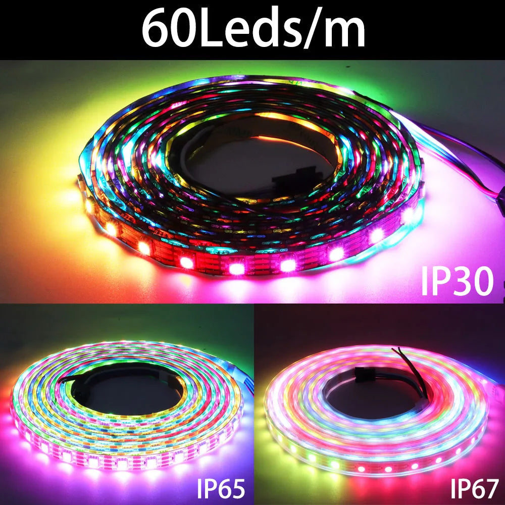 Ws2811 ws2812b ws2813 ws2815 30/60/144 pixels/leds/m 5050 rgbic tira led inteligente ws2812 luz ic endereçável individualmente dc5v/12v