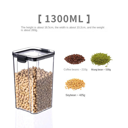 Frasco de armazenamento de alimentos selado transparente Organizador de cozinha de plástico Tanque Multigrain Frascos selados secos empilháveis Conjunto de 5pcs