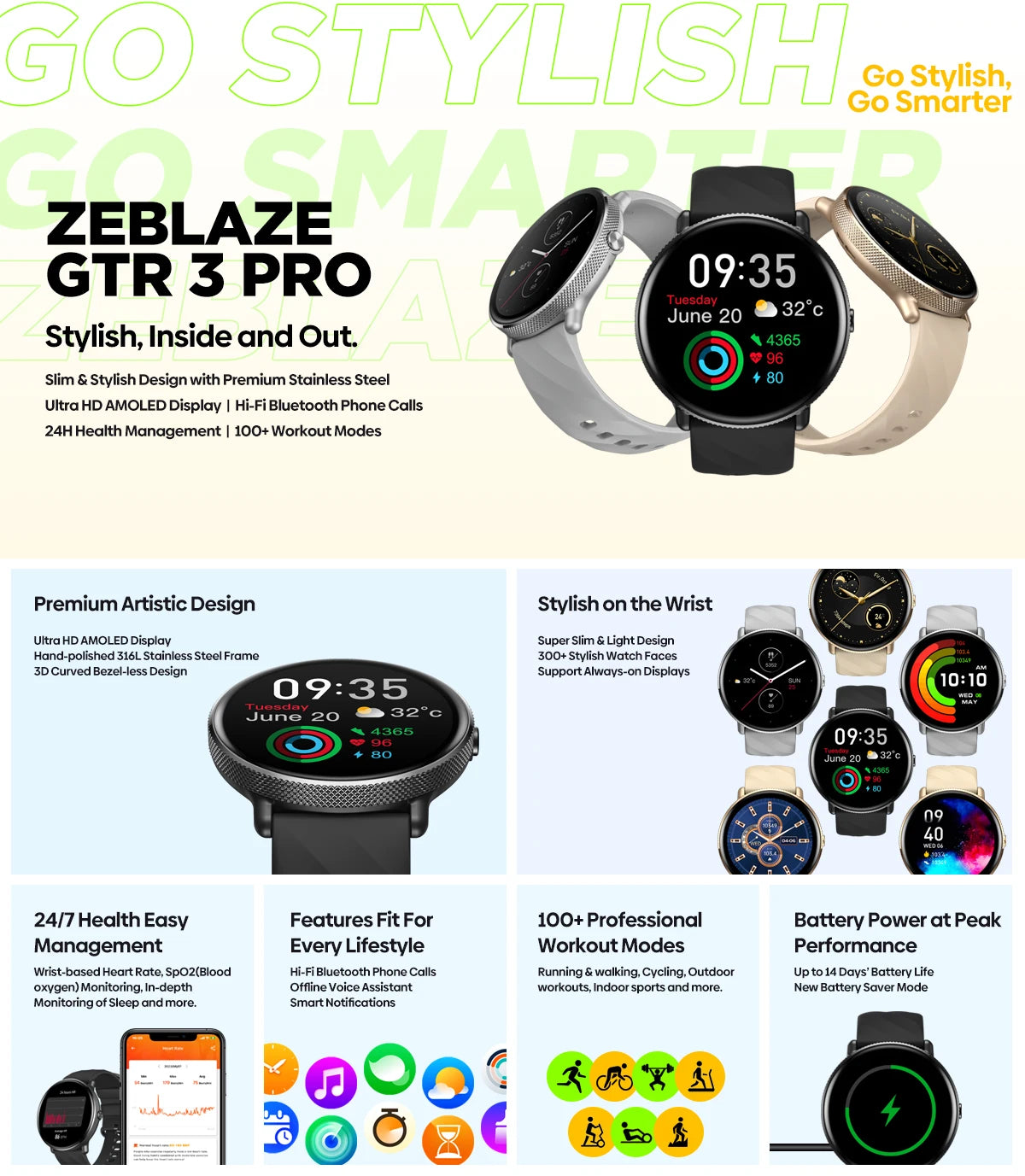 Zeblaze GTR 3 Pro Voz Chamando Relógio Inteligente AMOLED Display Aço Inoxidável 316L Aptidão Smartwatch Para As Mulheres